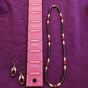 Mother of Pearl and Hematite Beaded Necklace and Earrings